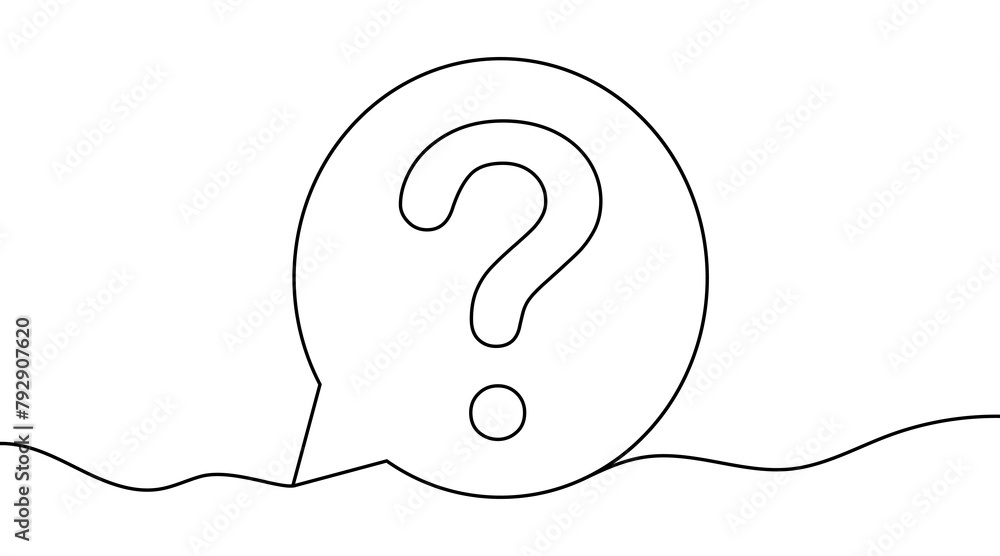 Poster question mark linear background. solid line drawing. one continuous line drawing.