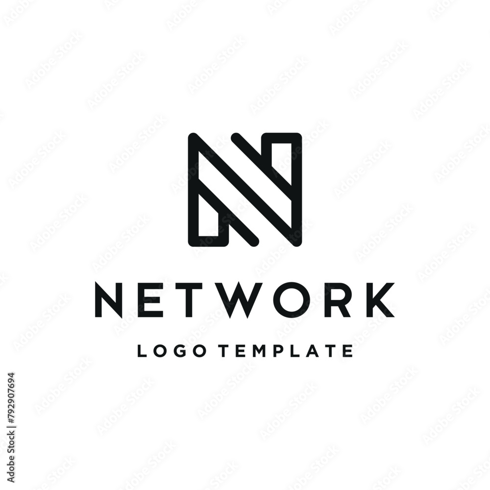 Poster initial letter n monogram with simple square shape geometric line art logo design