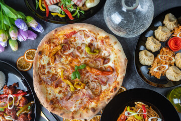 Table Full of Food: An image capturing a bountiful spread of various dishes arranged on a table,...