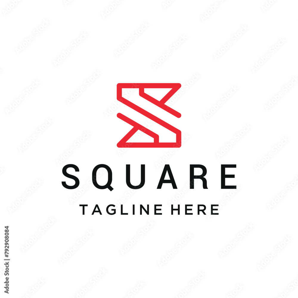 Poster initial letter s monogram with simple square shape geometric line art logo design