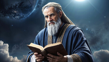 An ancient prophet with a beard reading the Bible The Word of God