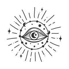 Evil eye. Eye of Providence. Lineart Vector illustration. Magic celestial witchcraft symbol. Masonic symbol. Hand drawn logo or emblem - 792909010