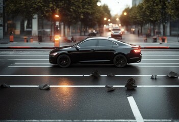 'car black braking accident emergency vehicle avoid walking pedestrian out spot image blind automatic system brake concept 3d rendering three-dimensional auto'