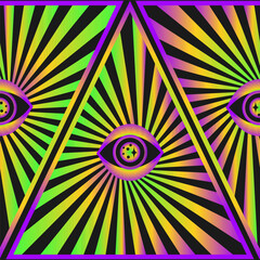 Eye optical illusion psychedelic. Lineart Vector illustration. Magic celestial witchcraft symbol. Masonic symbol. Hand drawn logo or emblem - 792909466