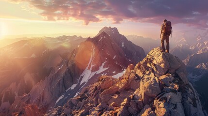 A Hiker Observes Mountain Sunrise
