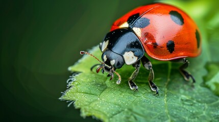 beautiful ladybug on a leaf - Powered by Adobe