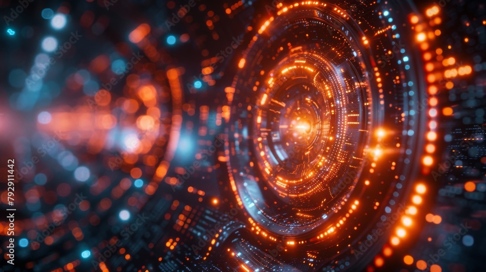 Poster Concept of digital transformation, dotted circle graphic with futuristic element