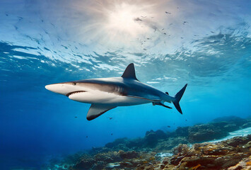 Fototapeta premium Two dolphins happily swimming in the ocean