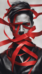 Art of Connection, Portrait of a Man with Red Ribbons, Art Concept