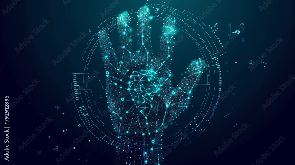 Aufkleber concept of cyber security with moderns of hand prints in futuristic style