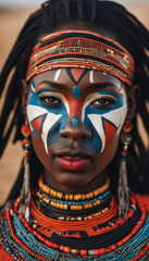 Colorful Portrait of Young African Woman with Bright Makeup