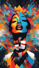 Female portrait in abstract style with bright colors