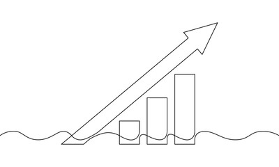 Continuous line drawing of arrow up. Illustration vector of graph. Bar chart sign symbol. Single line art of business growth. Object one line of increasing arrow