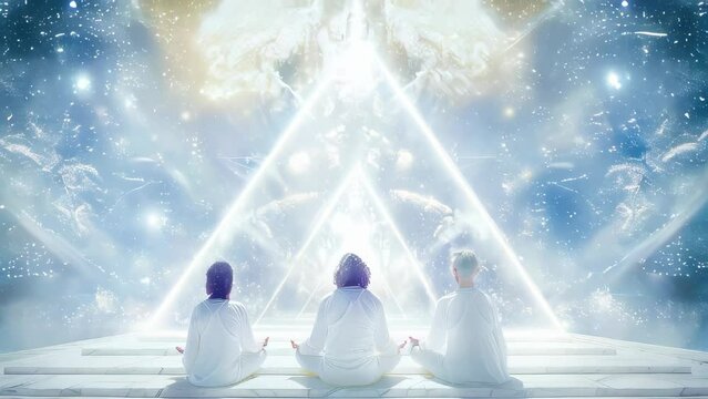Beings of light meditating around a pyramid of wisdom