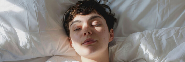 Young woman waking up in the morning, banner