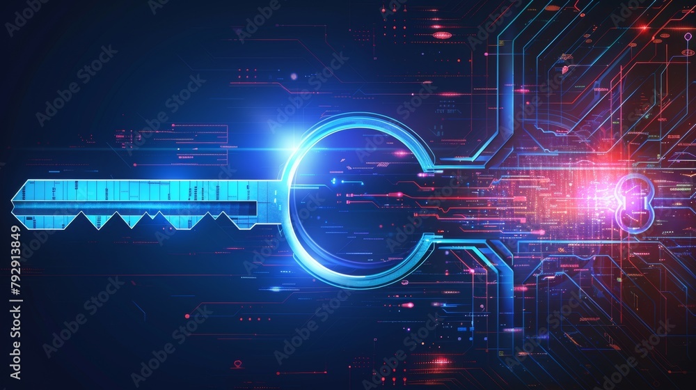 Poster Cyber security or a digital key with an interface to technology
