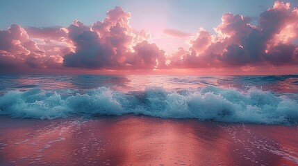 Pastel Twilight: Nature's Canvas of Pink Sky and Blue Sea