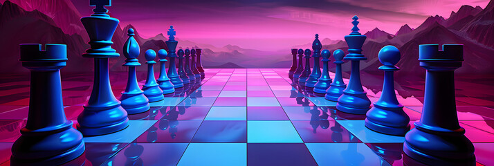 chessboard in the middle of the picture - obrazy, fototapety, plakaty