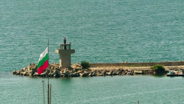 Bulgarian flag in Black Sea port city of Sozopol