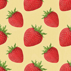 Seamless floating strawberries background pattern