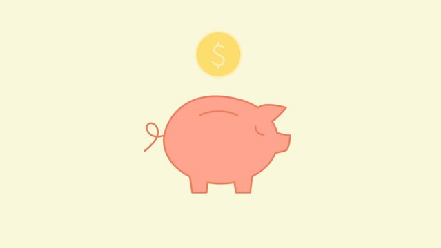 Keep Saving - Coin Falling in Piggy Bank and piggy bank grows bigger  - Animated Icon as MP4 File
