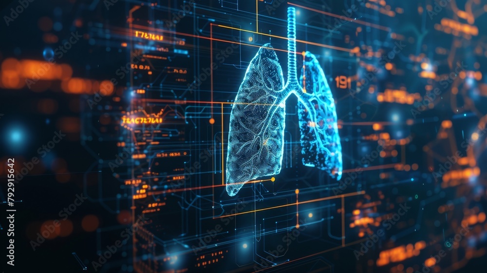 Aufkleber a graphic showing the lungs with the results of an analysis of the data shows a concept of medical t