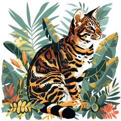 Majestic Feline Exploring Lush Tropical Surroundings in SVG Style