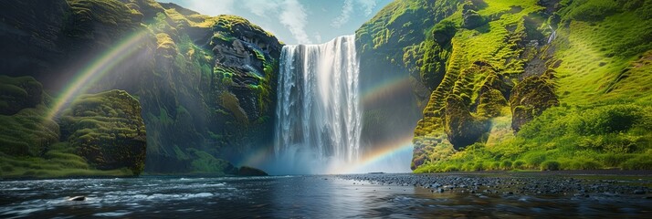 Vibrant Rainbow Grace Waterfall's Misty Plunge