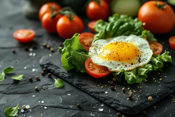 fried eggs with vegetables