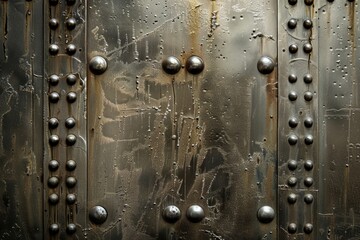 Metallic surface displaying intricate pattern of small holes and bumps. Industrial and tactile metal detail