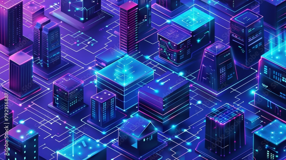 Aufkleber An isometric illustration of a smart city created from a microchip with buildings and electronic patterns
