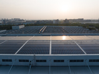 view of solar power panels on roof