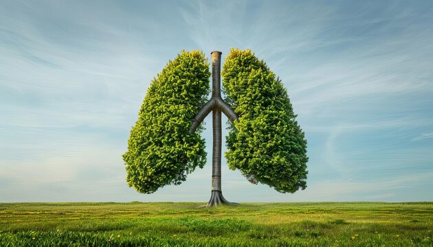 A serene image of a lung shaped tree, symbolizing healthy lungs and clean air