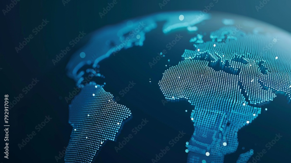 Aufkleber A futuristic concept of communication technology portrayed as a dotted globe with a world map