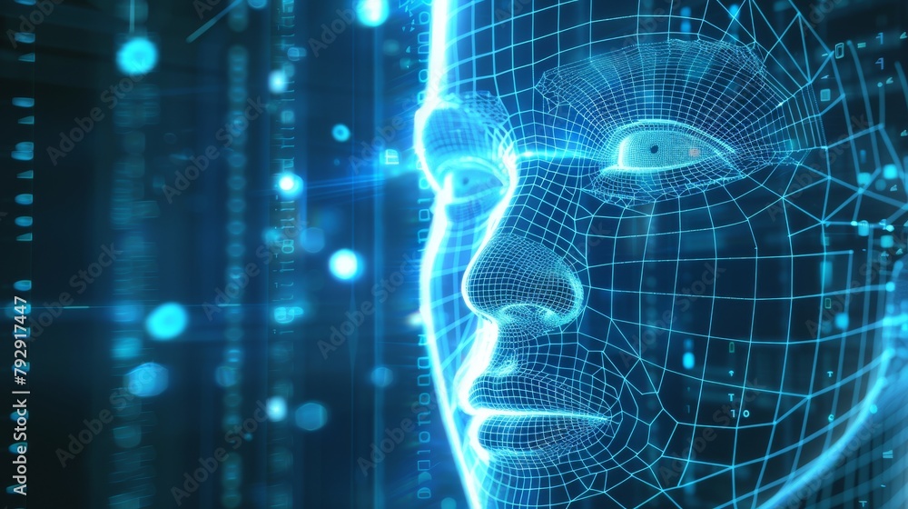 Poster 3d scanning and face recognition system concept.