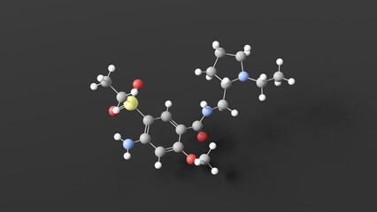 amisulpride molecular structure, antiemetic, ball and stick 3d model, structural chemical formula with colored atoms