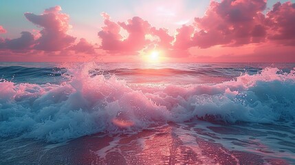 Dusk's Embrace: Pink Sky and Azure Sea Unite in Natural Beauty