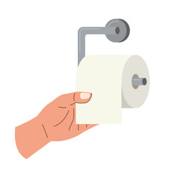 hand reaching for toilet paper; hygiene, diarrhea, health articles - vector illustration