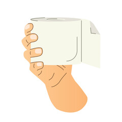 hand holding a roll of toilet paper; hygiene, diarrhea, health articles - vector illustration