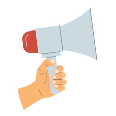 hand holding megaphone; power of communication; ideal for use in campaigns, presentations or articles about advocacy, public speaking and marketing strategies- vector illustration
