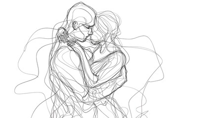 Continuous Line Art Intertwined Figures in Intimate Embrace