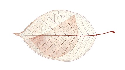 Elegant Line Art Leaf Colored with Natural Dyes Showcasing Organic Shape and Veins for