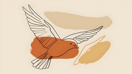 Continuous Line Art of a Bird Soaring, Crafted with Eco-Friendly Plant-Based Pigments: A Symbol of