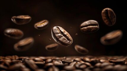 Floating Roasted Coffee Beans - obrazy, fototapety, plakaty