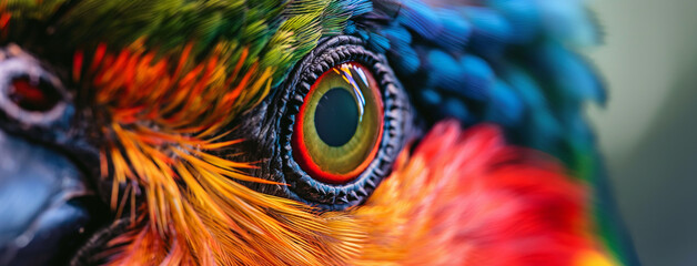 Olho de um pássaro colorido - Papel de parede - obrazy, fototapety, plakaty