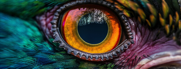 Olho de um pássaro colorido - Papel de parede - obrazy, fototapety, plakaty