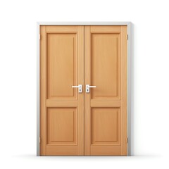 Light wood doors isolated on white background 3D cartoon minimal cute business concept