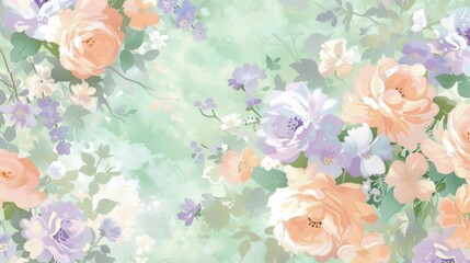 Pastel Floral Background with Blooming Roses and Tranquil Nature Vibes