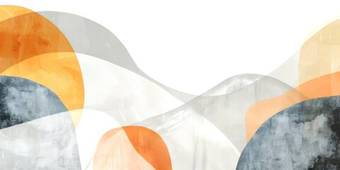 Abstract minimalist watercolor background featuring geometric shapes in orange and gray colors, minimalist style