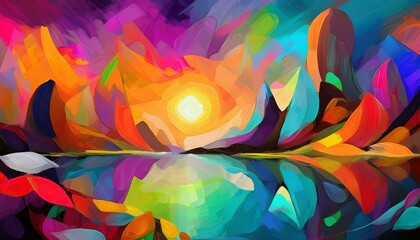 Contemporary style abstract digital painting made with lighting colors for your original design background.